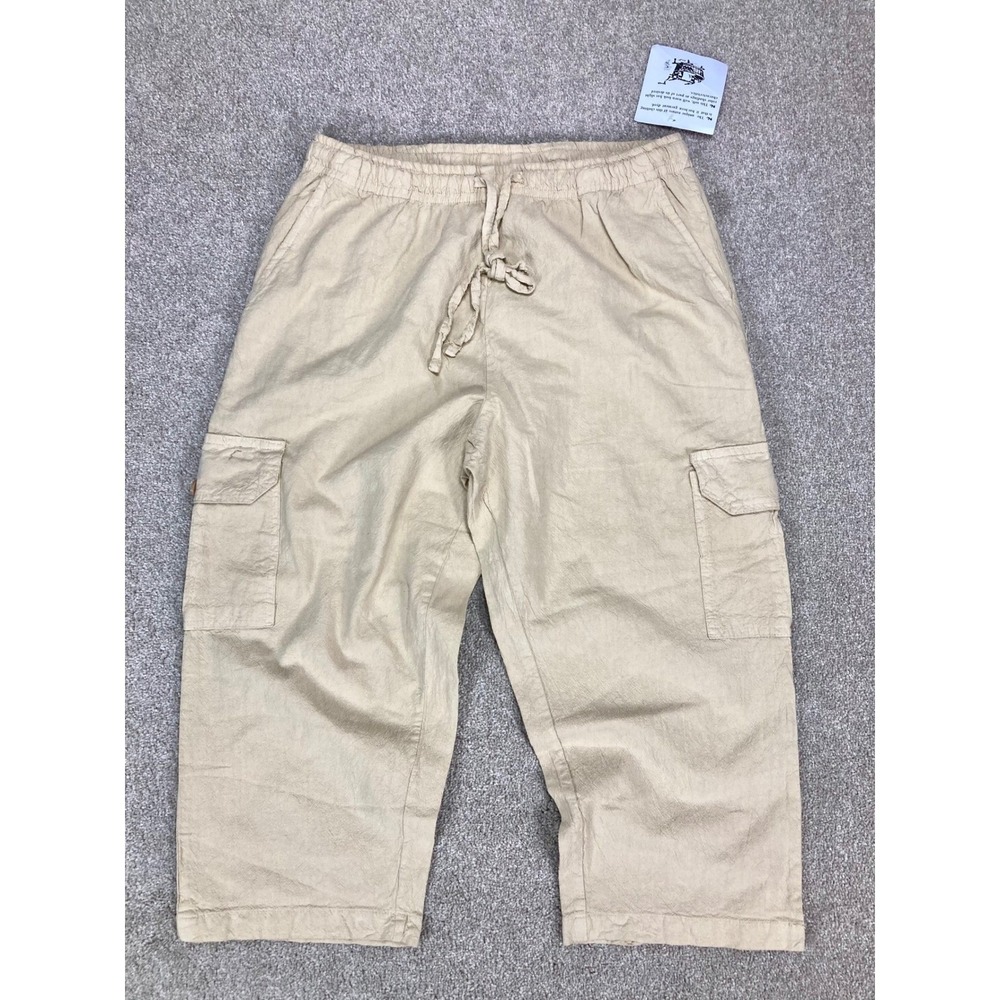 Collections Etc Cargo Utility Capri Pants Women S Tan Cotton Casual Pull On New